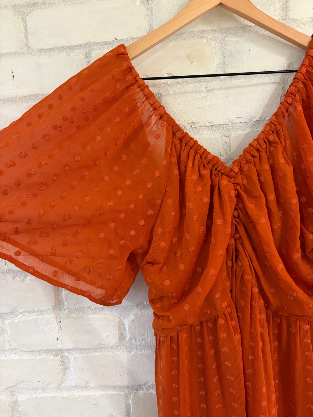 Anthropologie Rust Orange Polka Dot Tiered Maxi Dress - Picture 4 of 7